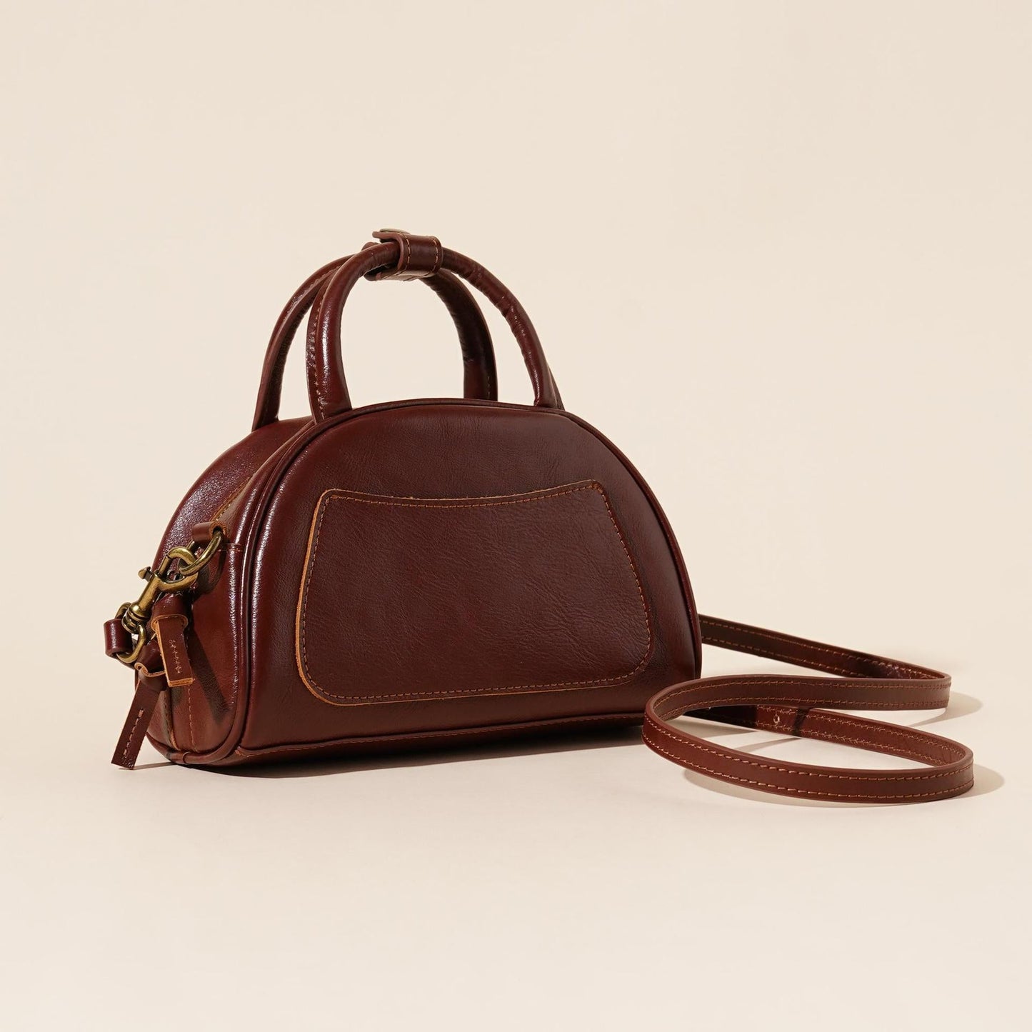 Women's Oil-Waxed Cowhide Mini Dome Boston Bag
