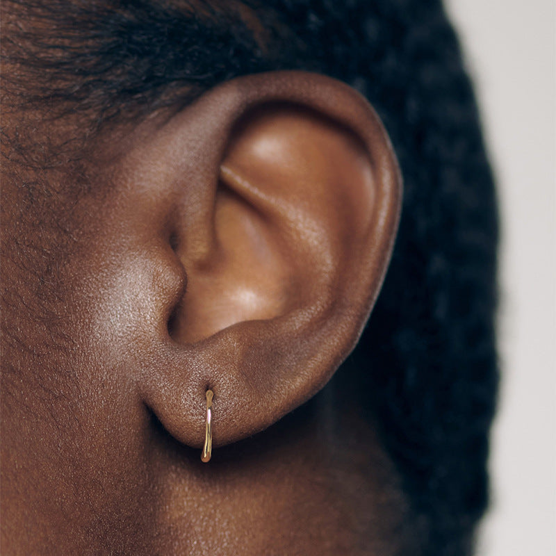 “Sculpted Line” S925 Sterling Silver Irregular Geometric Huggie Hoop Earrings
