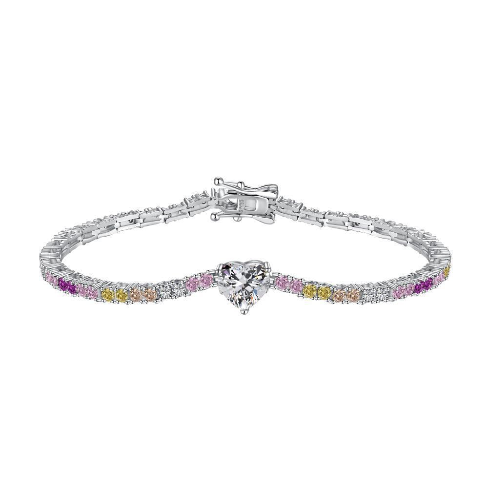 “Dopamine Bloom” S925 Sterling Silver Colorful Heart & Floral Bracelet