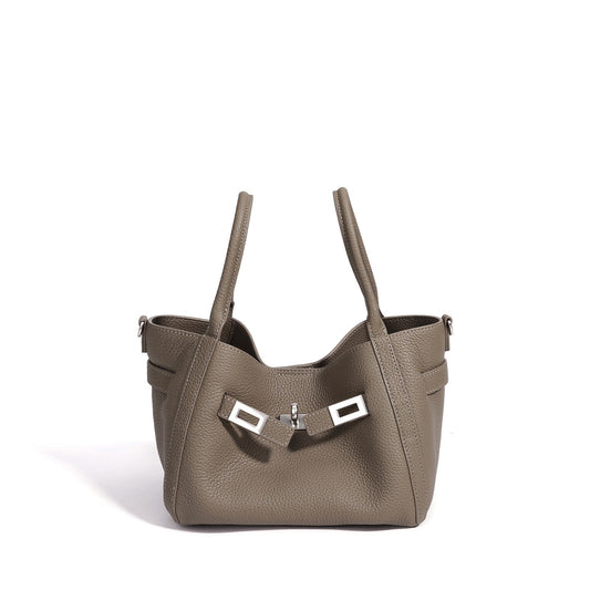 Women's Pebbled Cowhide Mini Bucket Bag with Detachable Pouch
