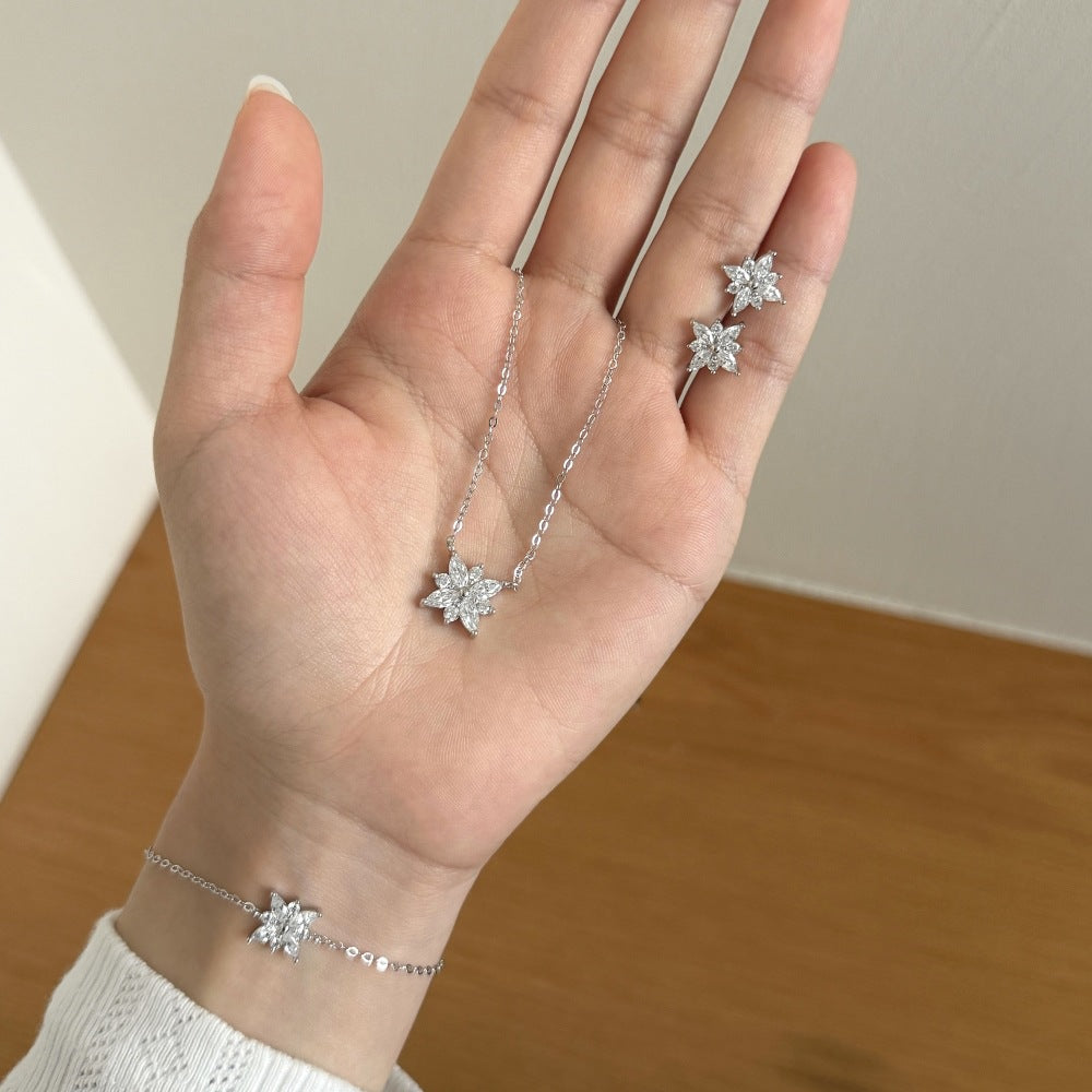Glacier Bloom S925 Sterling Silver Snowflake Crystal Jewelry Set