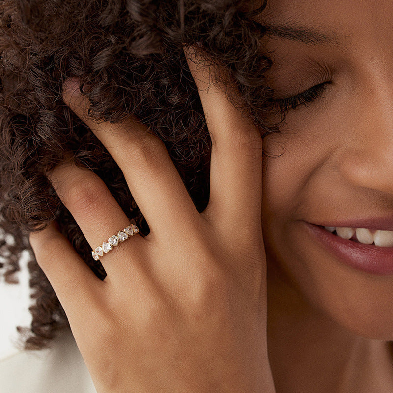 “Heartfall” S925 Sterling Silver Pave Heart Ring