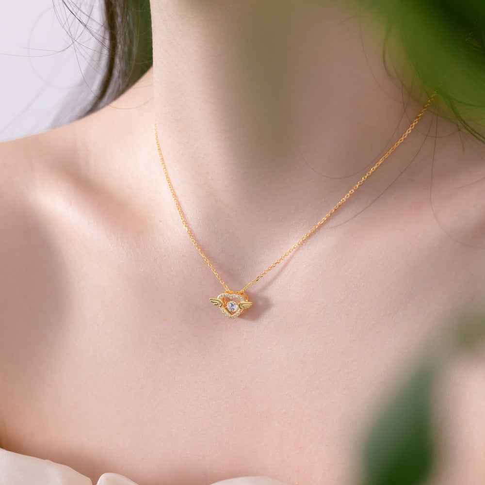 925 Sterling Silver Fluttering Heart Winged Dancing Necklace Silver or 18K Gold Vermeil