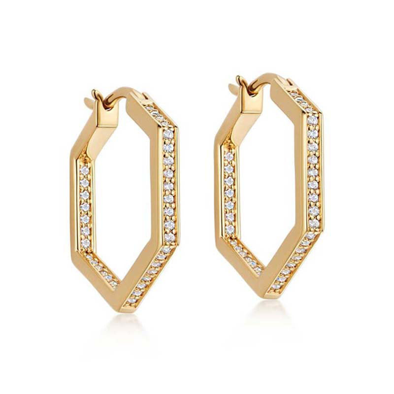 “Hexa Glow” S925 Sterling Silver Hexagon Hoop Earrings with Sparkling Accents