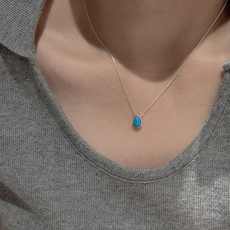 “Crimson Drop” S925 Sterling Silver Minimalist Teardrop Necklace
