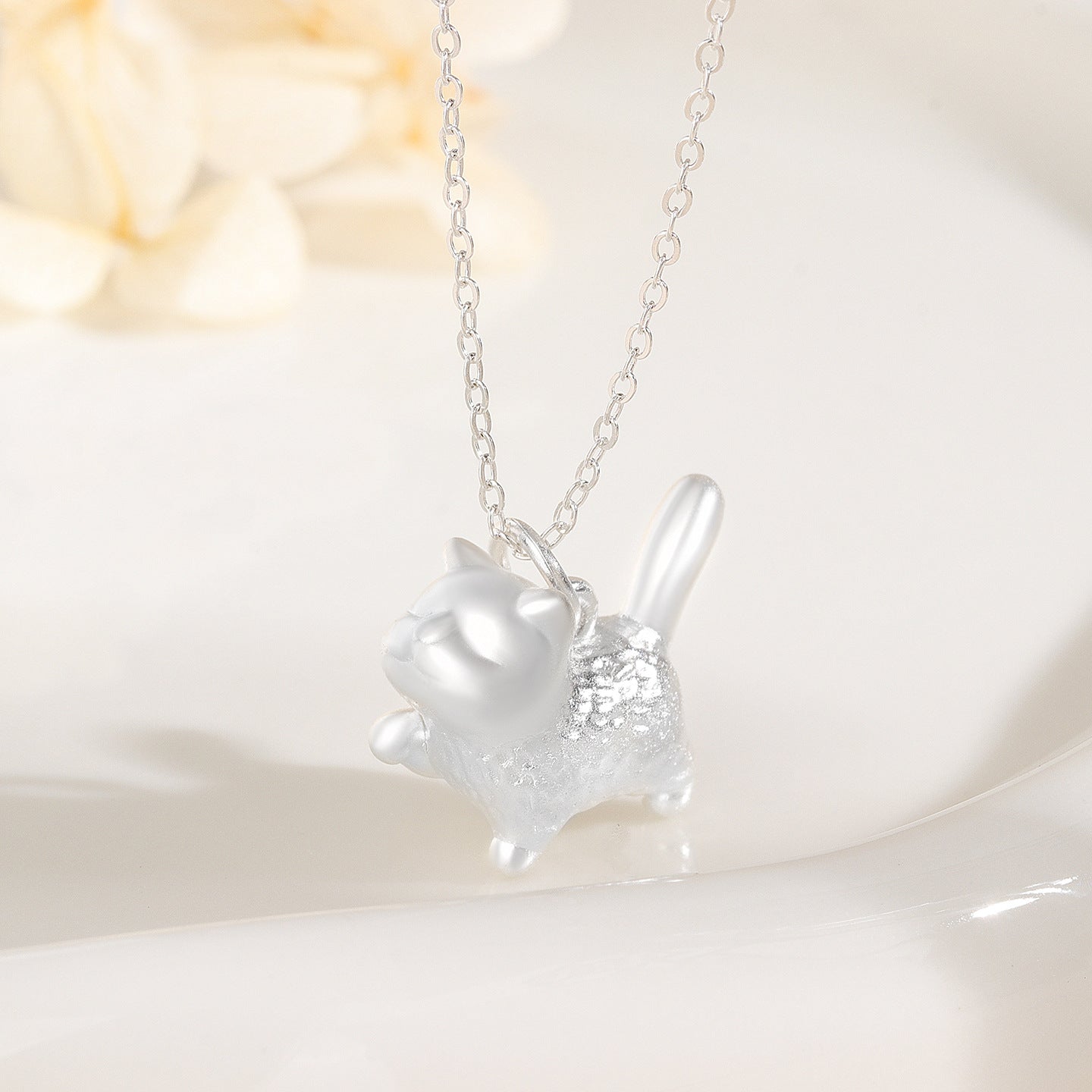 Playful Kitty Cat Pendant Necklace, S999 Sterling Silver Animal Jewelry