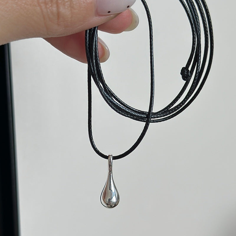 “Teardrop Flow” S925 Sterling Silver Adjustable Long Teardrop Necklace