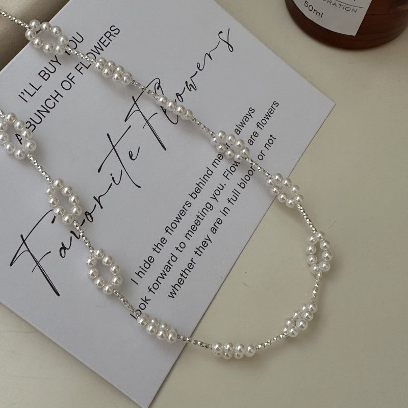 S925 Sterling Silver Pearl Circles Necklace Woven Pearl Circular Pendant Elegant Jewelry