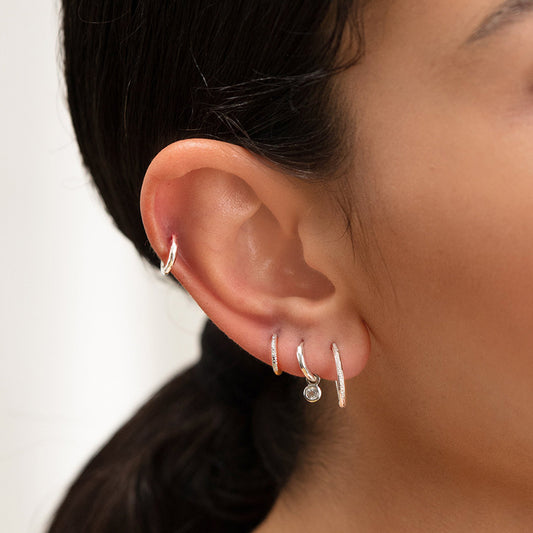 “Luxe Arc” S925 Sterling Silver Zircon Hoop Earrings