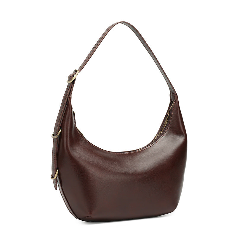 Women's Oil-Waxed Cowhide Semi-Circle Top Handle Bag