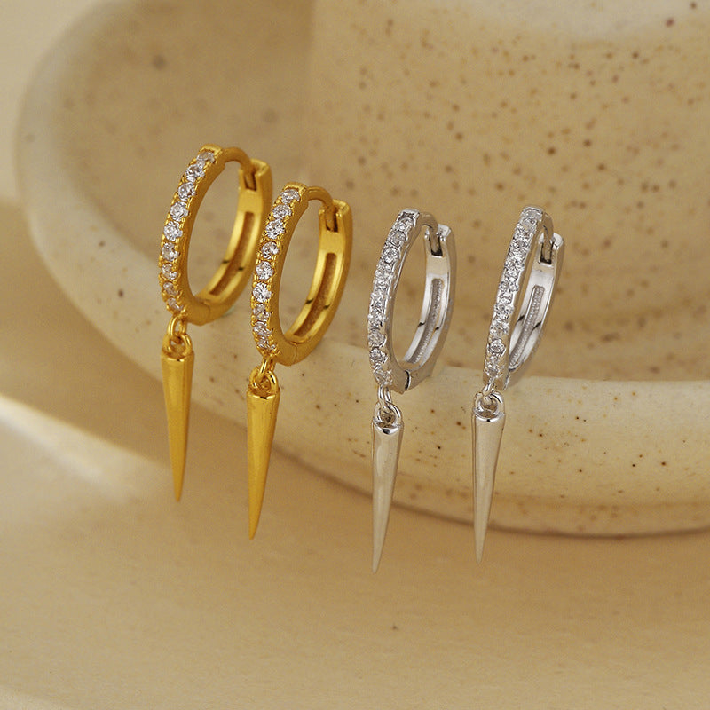 “Pyramid Gleam” S925 Sterling Silver Triangle Drop Hoop Earrings