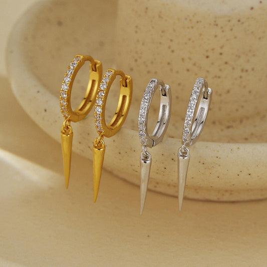 “Pyramid Gleam” S925 Sterling Silver Triangle Drop Hoop Earrings