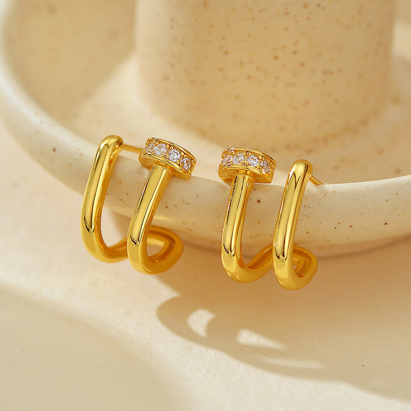 “Double Layer” S925 Sterling Silver Geometric Stud Earrings