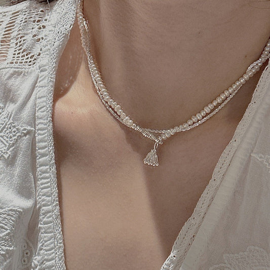 925 Sterling Silver Vintage Pearl Muse Choker Korean Pearl Collarbone Necklace