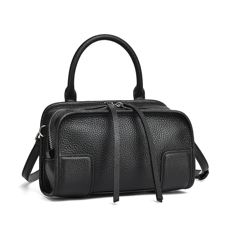 Women's Pebbled Cowhide Boston Bag with Detachable Straps
