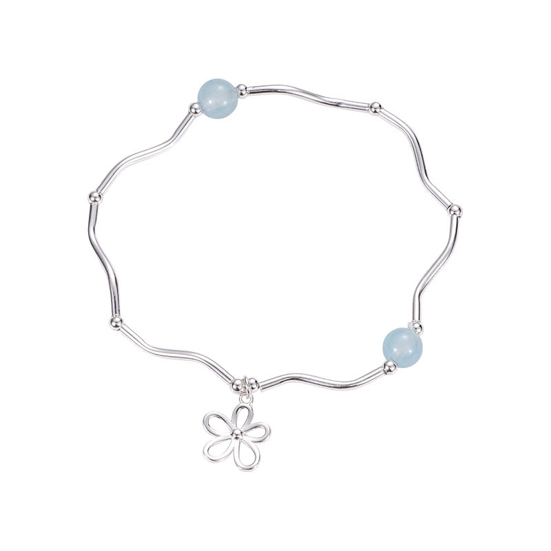 Azure Bloom Aquamarine Flower Bracelet, S925 Sterling Silver Blue Stone Jewelry