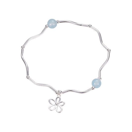 Azure Bloom Aquamarine Flower Bracelet, S925 Sterling Silver Blue Stone Jewelry