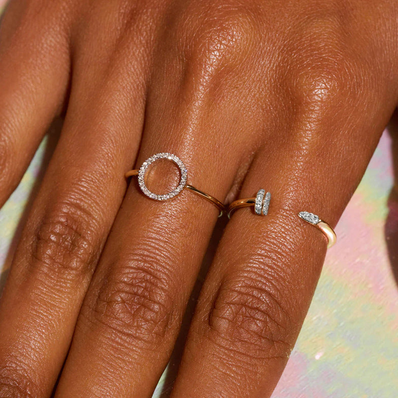 “Pinpoint Edge” S925 Sterling Silver Zircon Stud Open Ring