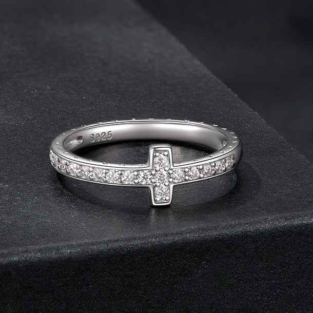 925 Sterling Silver Moissanite Cross Ring and Earrings Set