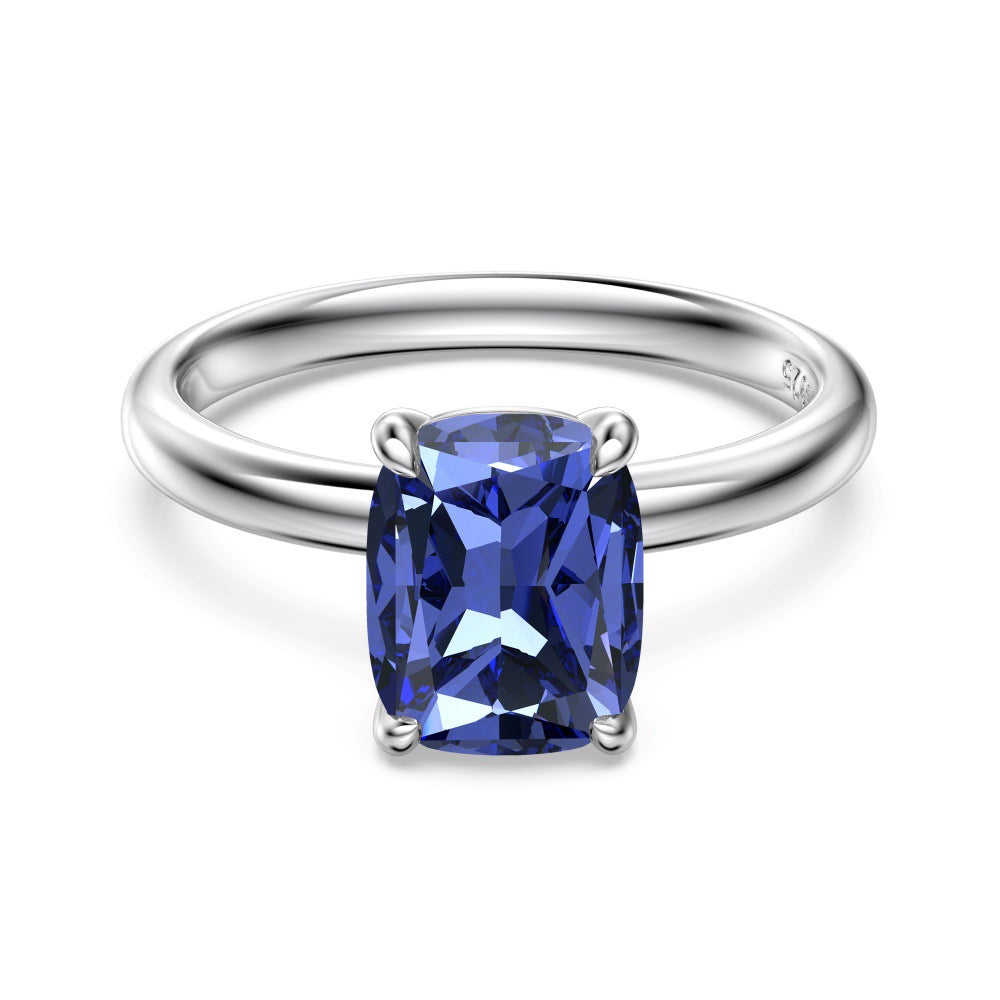 925 Sterling Silver Blue Cushion-Cut Solitaire Ring – Bleu Minuit