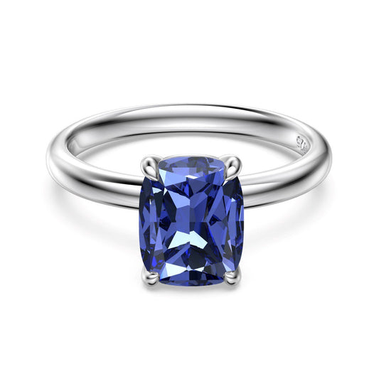 925 Sterling Silver Blue Cushion-Cut Solitaire Ring – Bleu Minuit