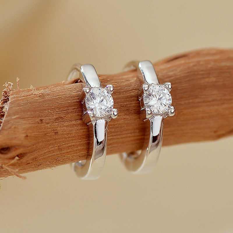 Lumière Loop Solitaire Zircon Hoop Earrings in S925 Sterling Silver