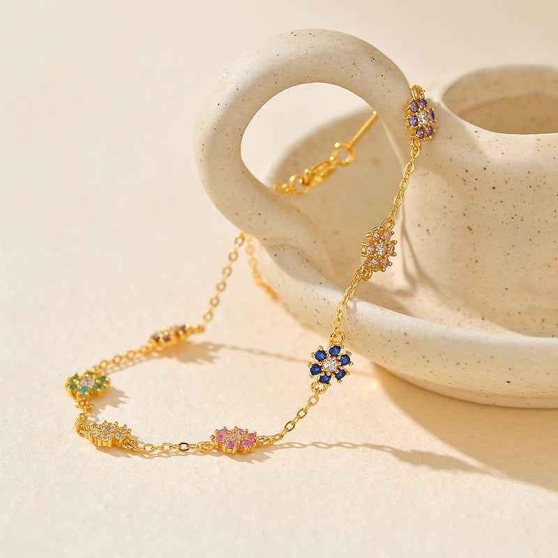 925 Sterling Silver Summer Bloom Colorful Flower Bracelet Gold Platinum Plated