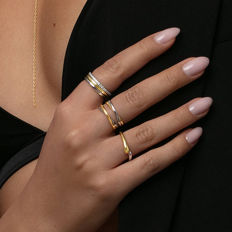“Twist Duo” S925 Sterling Silver Two-Tone Crossed Ring