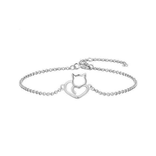 925 Sterling Silver Cat Heart Adjustable Bracelet