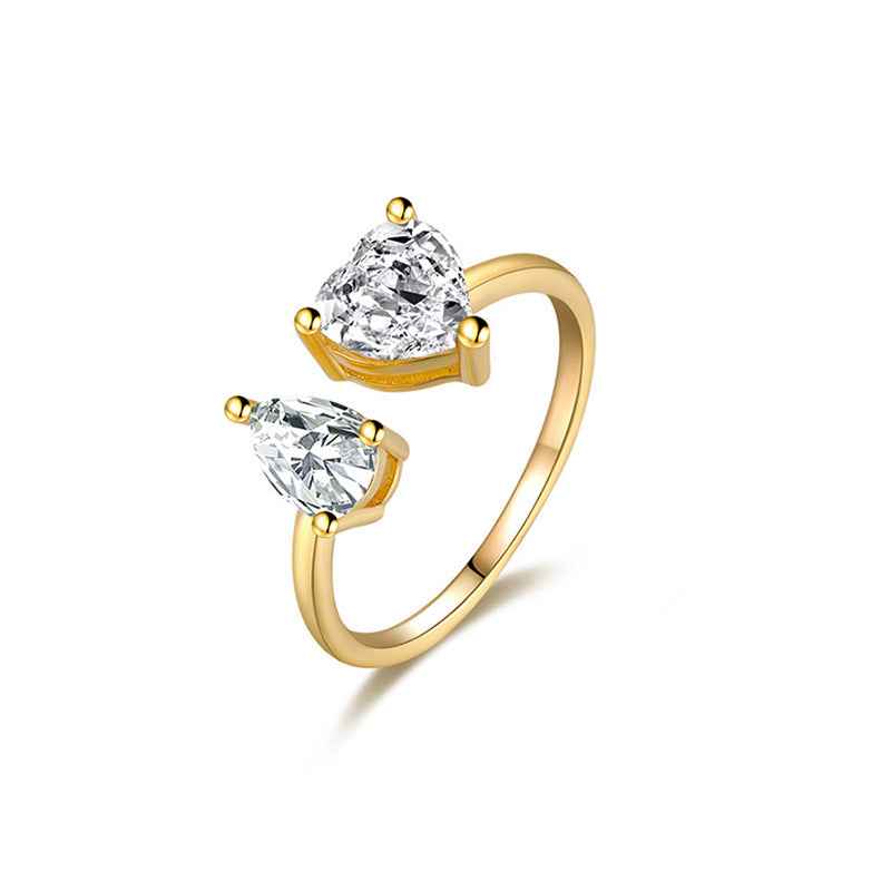 925 Sterling Silver Sparkling Embrace Pear & Heart Zircon Adjustable Ring 18K Gold Platinum Vermeil