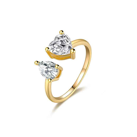 925 Sterling Silver Sparkling Embrace Pear & Heart Zircon Adjustable Ring 18K Gold Platinum Vermeil