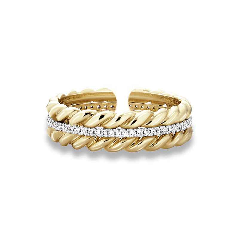925 Sterling Silver Golden Harvest Wheat Twist Zircon Adjustable Ring 18K Gold Platinum Vermeil