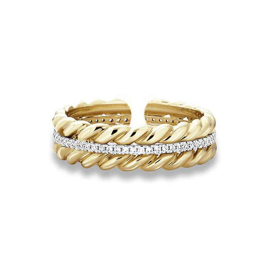 925 Sterling Silver Golden Harvest Wheat Twist Zircon Adjustable Ring 18K Gold Platinum Vermeil