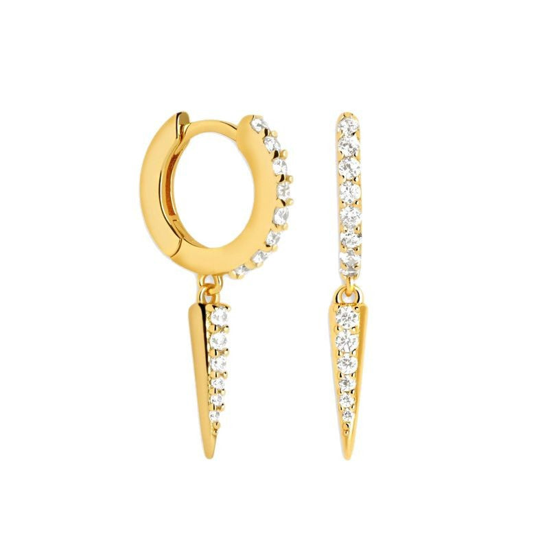 “Linear Stud Luxe” S925 Sterling Silver Zircon Geometric Hoop Earrings