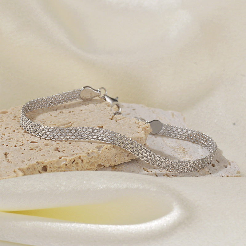“Woven Radiance” S925 Sterling Silver Vintage-Inspired Woven Bracelet