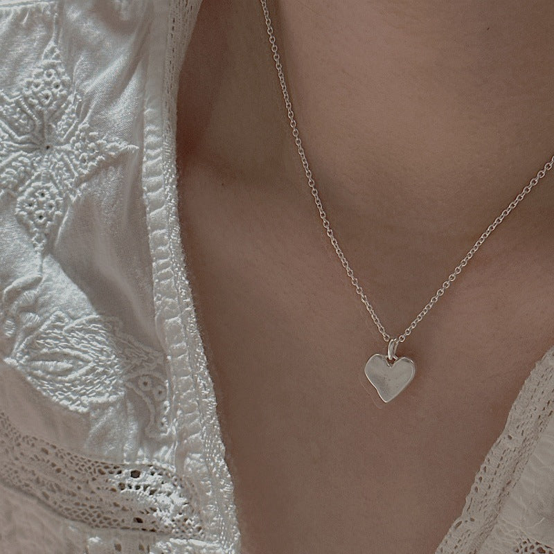 S925 Sterling Silver Matte Heart Necklace Brushed Heart Pendant Minimalist Jewelry