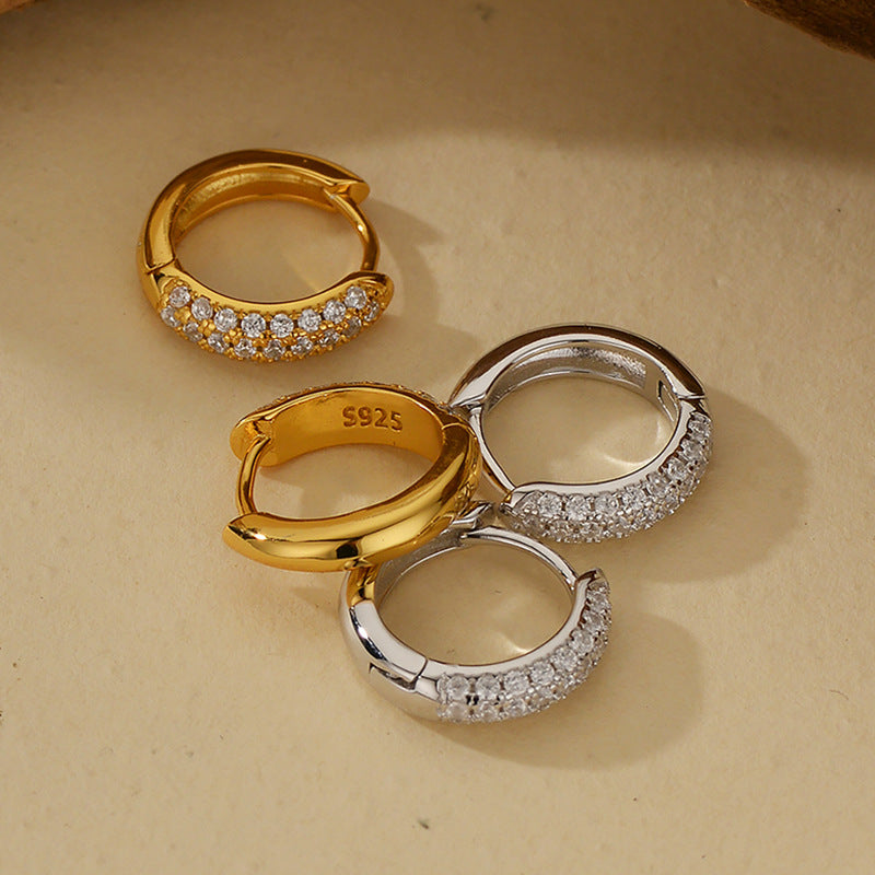 “Circle Stardust” S925 Sterling Silver Full-Pavé Zircon Hoop Earrings