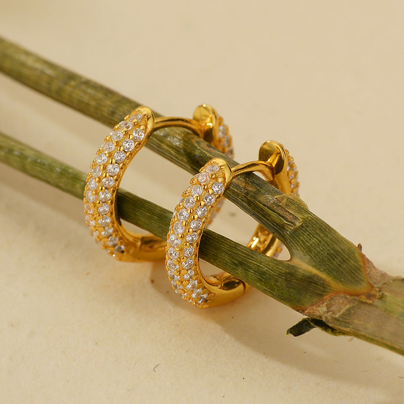 “U-Shape Stardust” S925 Sterling Silver Zircon Pavé U-Shaped Hoop Earrings
