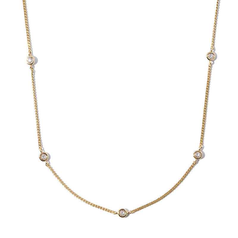 Dainty Aura S925 Silver Zircon Station Layering Necklace