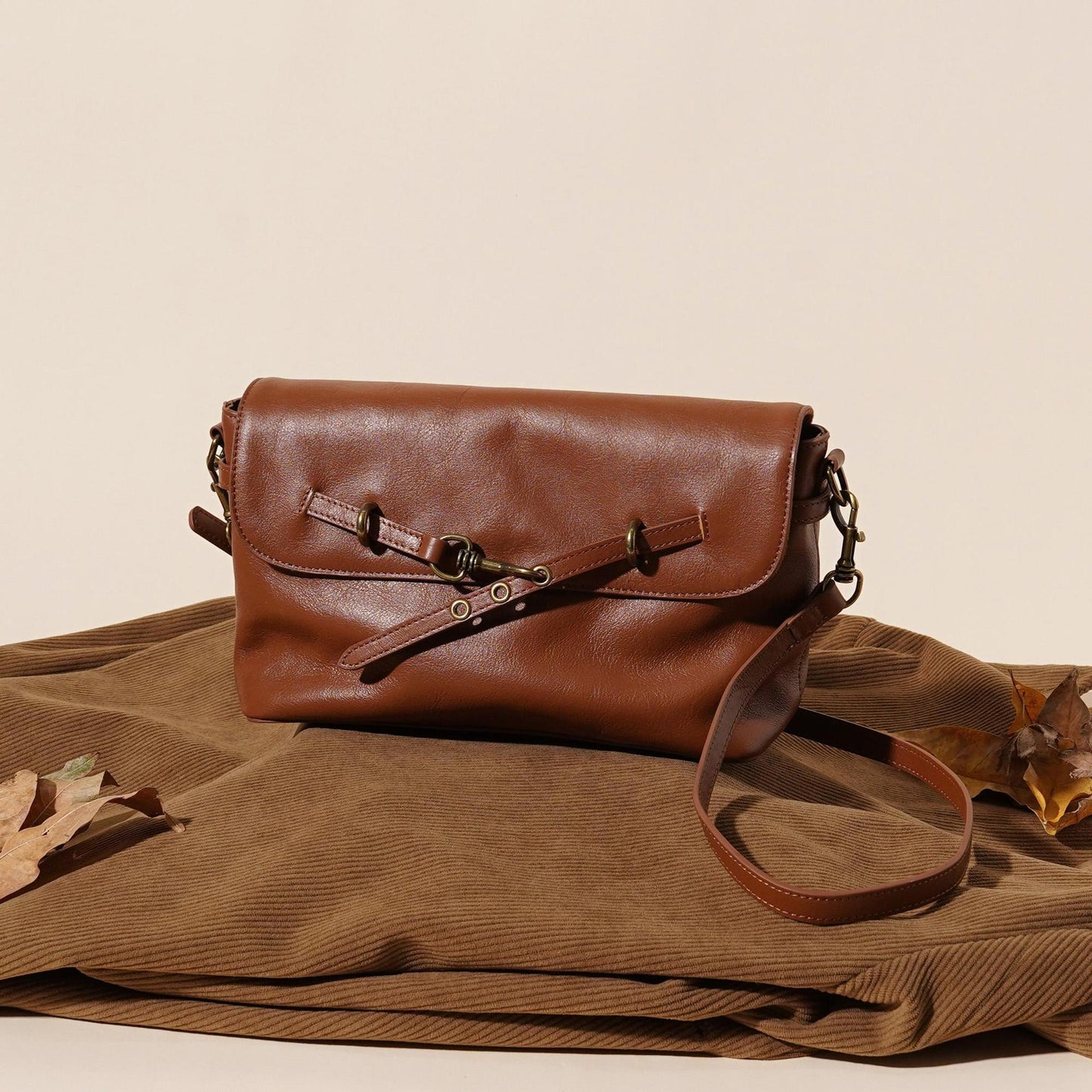 Women's Full-Grain Cowhide Horsebit Flap Crossbody Bag