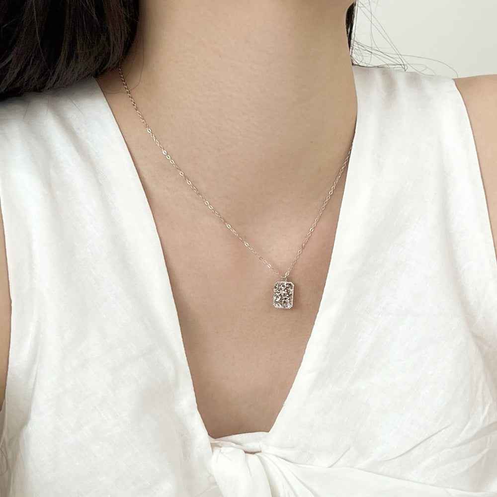 925 Sterling Silver Gleam Square Textured Rectangle Pendant Necklace