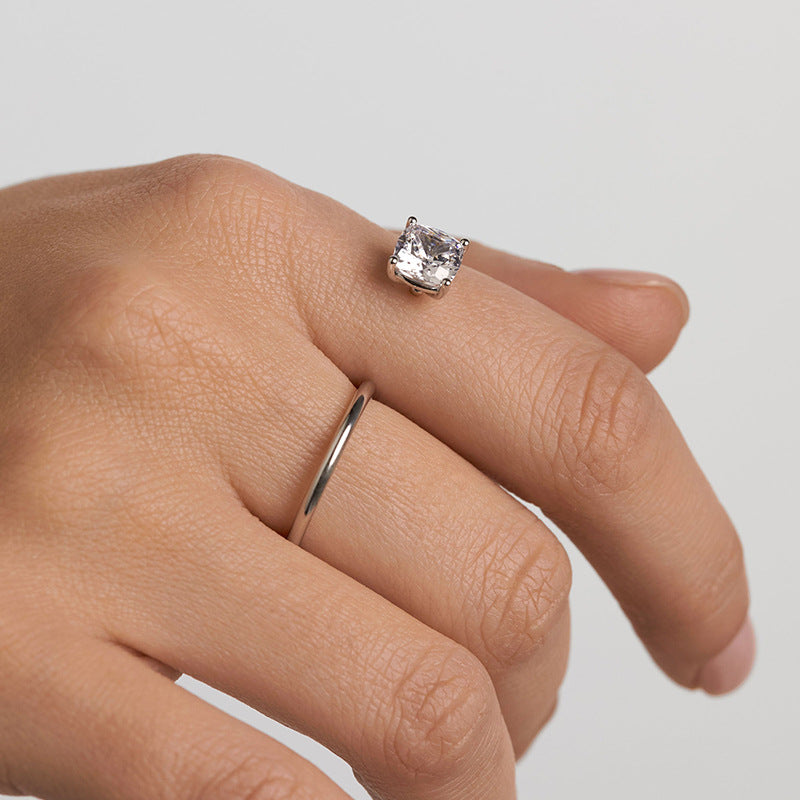 “Sleek Spark” S925 Sterling Silver Open Adjustable S-Curve Zircon Ring