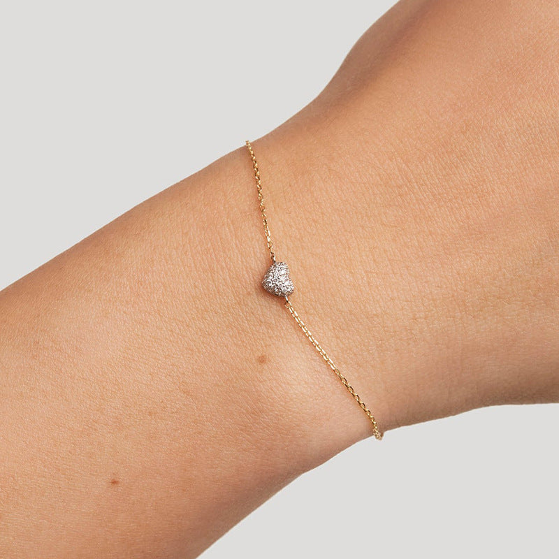“Heart Gleam” S925 Sterling Silver Pave Heart Bracelet