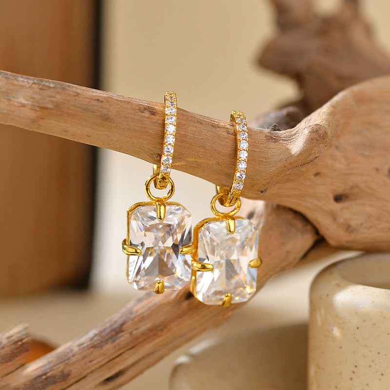 925 Sterling Silver Cushion-Cut Zircon Drop Hoop Earrings – Radiant Frame