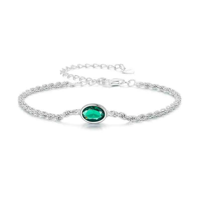 925 Sterling Silver Green Zircon Adjustable Chain Bracelet
