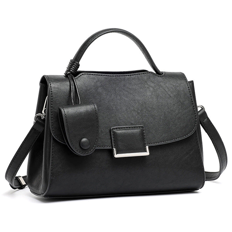 Women's Genuine Leather Square Flap Bag with Magnetic Closure