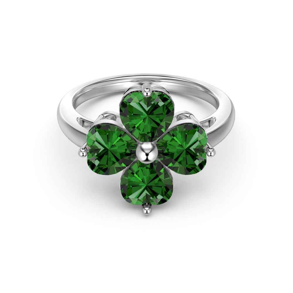 925 Sterling Silver Sakura Heart Green Zircon Jewelry Set Necklace Ring Earrings