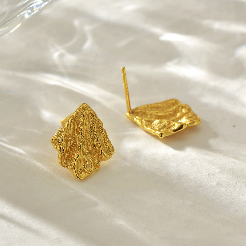 “Folded Muse” S925 Sterling Silver Irregular Crinkle Stud Earrings
