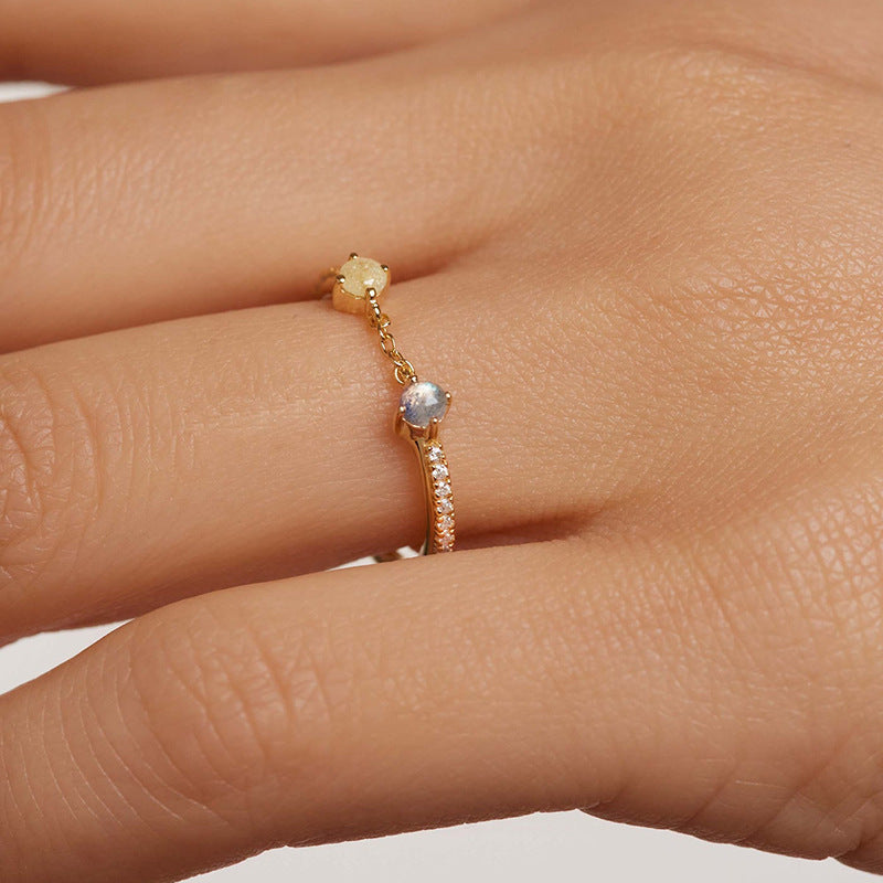 “Golden Link” S925 Sterling Silver Open Adjustable Two-Tone Chain Ring