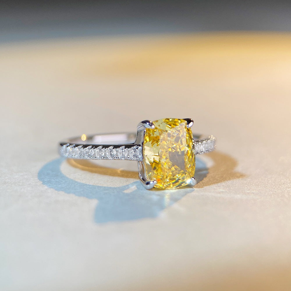 S925 Sterling Silver Sunlit Heart Ring Yellow White CZ Adjustable Solitaire Ring